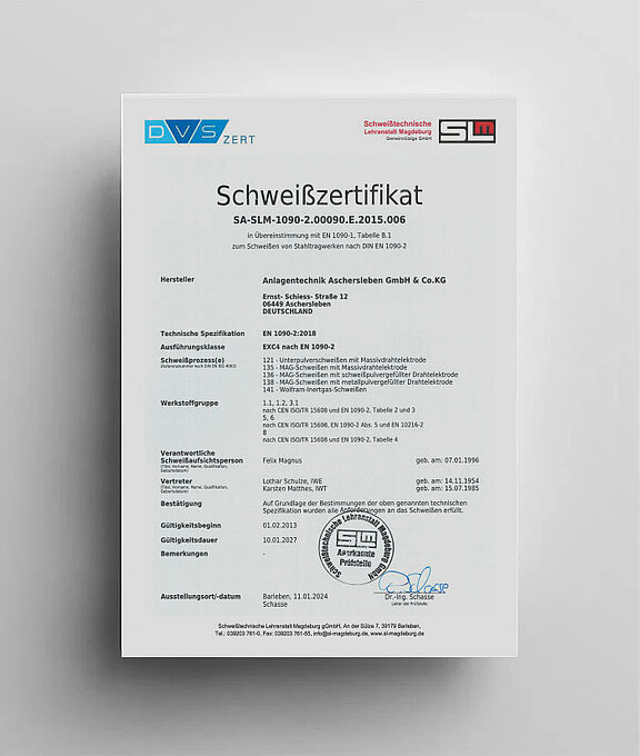 Welding Certificate DIN EN 1090-2 